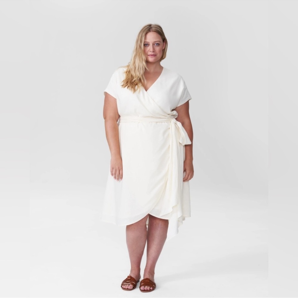 Universal‎ Standard Tracy Linen Blend Wrap Dress White Small 14-16 NWT